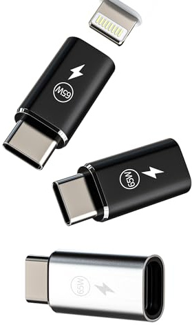 65W Lightning Female to USB C Male Fast Charger Adapter(3 Pack) Type C Charging Cable Converter for Apple iPhone15 Pro Max Plus for iPad Air Mini compatible for Samsung Galaxy S21 S22 S23 Ultra Z Flip