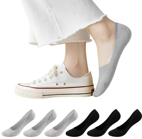 Fantasyon No Show Socks Women, 6 Pairs Non Slip Invisible Socks Ladies Low Cut Liner Footies Thin Silk Socks for Loafers Boat Flats
