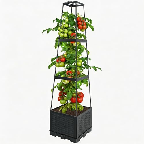 Jardinière surélevée avec treillis, 28 × 28 × 114 cm, treillis de jardinage réglable en hauteur avec design d'irrigation, boîte de treillis de plantation amovible, boîte d'escalade pour