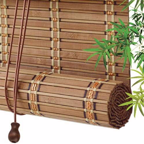 Rollläden Bambus Vorhang,Natürliche Bambusrollos Für Fenster,Innen Außen Rollo Bambus,Dekorative Bambus Jalousien,Sonnenschutz Bambus Raffrollo Mit Heber,60% Lichtfilterung,W×H-90×250cm(35 * 98in)