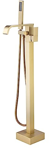Rubinetto Miscelatore Moderno Per Vasca Da Bagno Rubinetto Per Vasca Freestanding Con Cascata Calda E Fredda E Doccetta Rubinetto Per Vasca Da Bagno Con Miscelatore Per Doccia (Oro Spazzolato)
