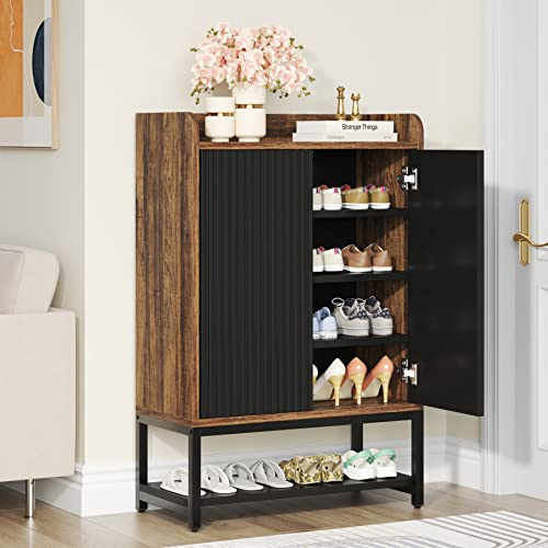 Tribesigns Schuhschrank, 73 x 35 x 105cm 5-Tier-Schuh-Lagerung Schrank mit Türen für Eingang Flur, hölzerne Schuhregal Veranstalter Schrank für 15-20 Paar Schuhe, schwarz und braun