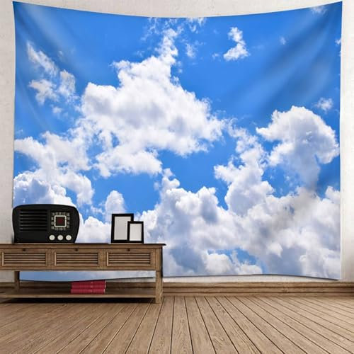 Mesnt Wandteppich Natur XXL, 350x256cm Himmel Wolken Natur Landschaft Wanddeko für Schlafzimmer Wohnzimmer Wohnheim | Blau Weiß