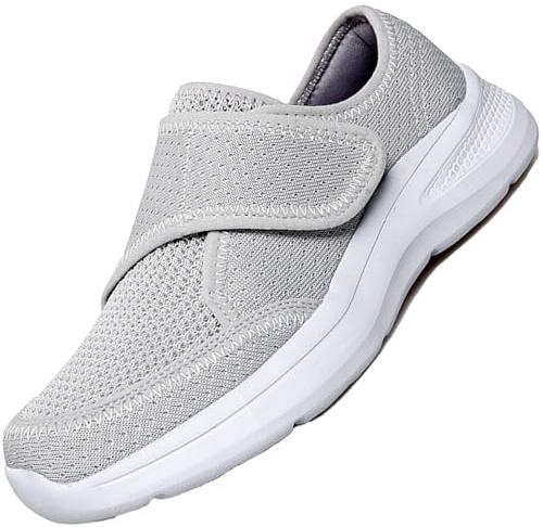 AEHO Pantoufles Diabétiques Femme Chaussures Médicales pour Femme Chaussure Femme Pied Large Chaussons Pieds Gonfles Femme Chaussons Orthopédiques Femme,Gris,40 EU