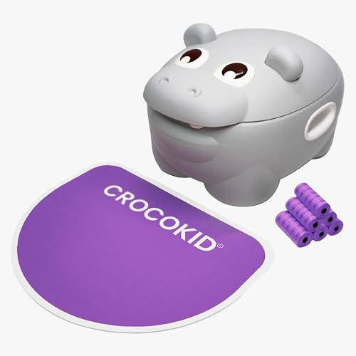 CROCOKID® Hippo Potty – Tragbares Töpfchen 3-in-1 mit 120 Hygienebeuteln, 1–4 Jahre | Robustes & Lustiges Töpfchen in Nilpferdform mit Rutschfesten Füßen & Komfortmatte - Violett