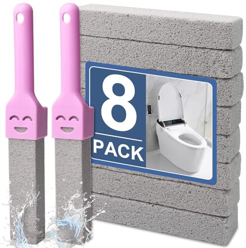 8PCS Pumice Stone for Toilet Bowl Cleaning – Hard Water Ring Remover & Stain Cleaner Tool – Natural Scouring Stick for Bathroom, Limescale, Rust, Calcium (1, pink+grey)