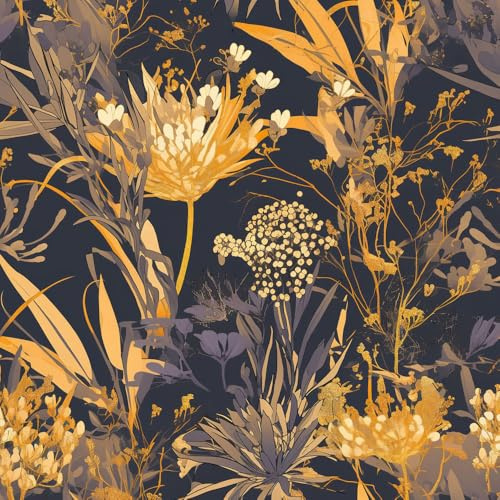 JIAOQSS Removable Wallpaper Botanical Floral Stick on Wallpaper Black and Golden Peony Flowers Vinyl Renter Friendly Wallpaper Waterproof DIY Furniture Sticker for Bedroom Living Room