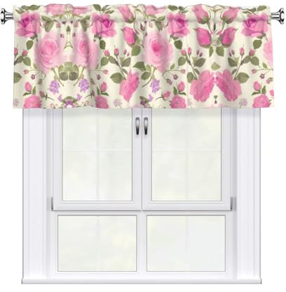 WZYWHJ Tende corte con mantovana, 137,2 x 45,7 cm, motivo rose rosa, facili da installare, per cucina, bagno, lavanderia, studio