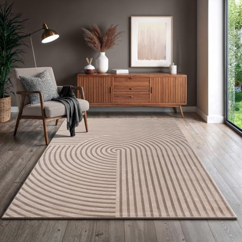 the carpet Knight Luxuriöser Wohnzimmerteppich mit Soft-Touch-Kurzflor, 3-D Effekt und Raffinierten Glanzdetails in Hoch-Tief Struktur, Braun, 80 x 300 cm