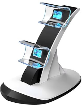 BARAC Chargeur manettes PS5, base de charge rapide double USB, station Dual Dock avec indicateur LED, support élégant et compact, accessoire compatible avec 2 contrôleurs Playstation 5 (blanc)