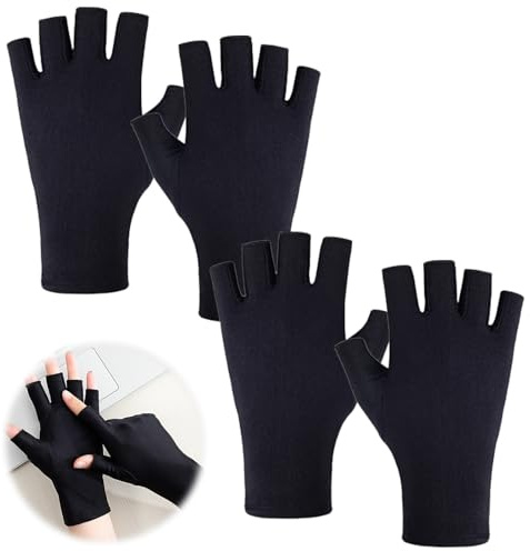2 Pares Guantes Protectores UV para Lámpara de Uñas Guantes sin Dedos de Manicura Profesionales de Protección UV UPF50+ para Técnico de Uñas,Negro