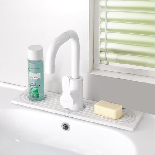 Faucet Mat for Kitchen Sink, 40CM Quick Dry Sink Splash Guard, Diatom Mud Absorbent Draining Mat, Fast Stone Tray Drying Tap Mat for Kitchen and Bathroom Counter, White