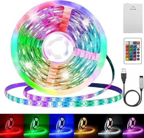 4M LED Streifen Batterie,RGB 5050 LED Strip Batteriebetrieben oder USB Batteriebetrieben,Ferndimmbar 16-Farben,Selbstklebend Lichtband mit Fernbedienung für Schränke, Treppen, Küche, Betten