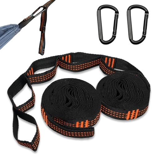 Hängematte Befestigungsset 3mx2,5cm | 2er Pack Hängematten Aufhängung mit 10+1 Schlaufen bis 400kg inkl. Schwerlast Karabiner, Aufbewahrungstasche | Schaukel Baum Befestigung für Camping Outdoor Reise