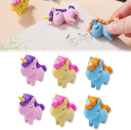 GGUFAY Gomme da Cancellare, Unicorno, Regalini Fine Festa Compleanno Bambini, Articoli di Cancelleria per la Scuola dei Bambini, Roba Fantastica, 6 Pezzi