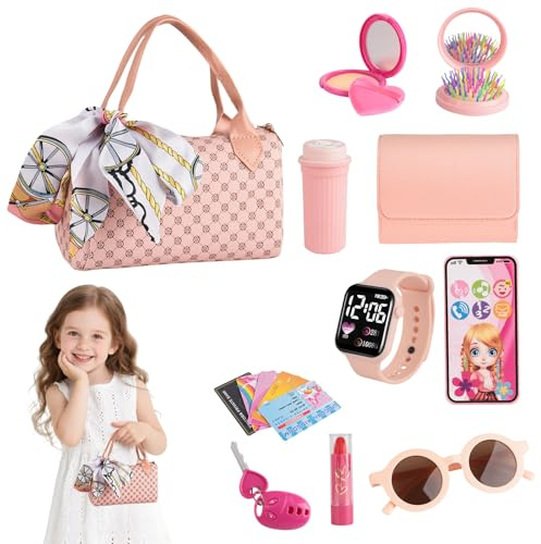 Little Girls Purse with Accessories – Kids Makeup Set, My First Purse Set Includes Handbag, Phone, Digital Watch, Play Makeup and More Pretend Play Toys for Girls Age 3+, Perfect Girls Toys