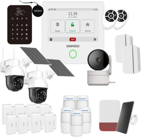 Daewoo - Allarme connesso WiFi/GSM Touch da 4,3 AM505, sistema wireless e senza abbonamento, compatibile con animali, sensori inclusi + telecamera di sorveglianza Full HD, applicazione mobile inclusa