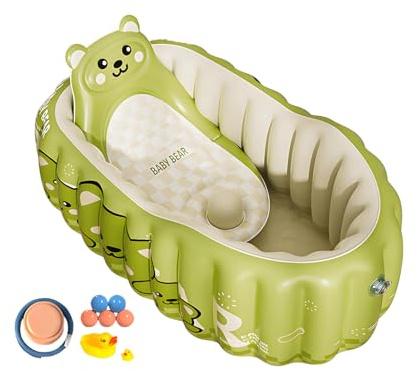 Bañera Hinchable Para Bebés | Cubo de Baño Plegable con Bomba de Aire y Juguete para Baño,Bañera Plegable Imprescindible para en Casa y Viaje