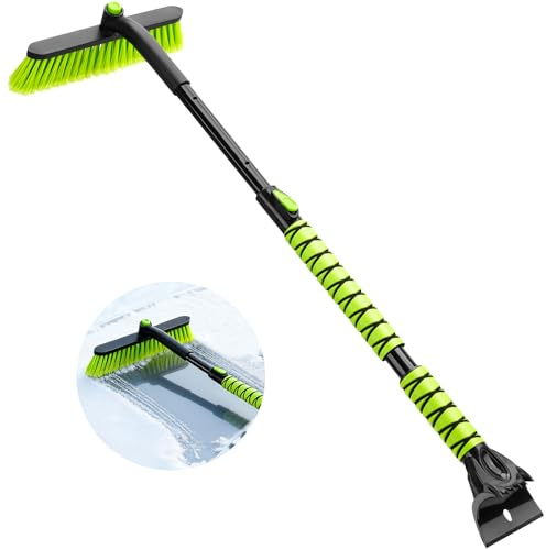 Wkocta 44 Snow Brush and Ice Scraper for Car Windshield, Extendable Snow Brush 360° Rotating Snow Removal Tool with Comfortable Foam Grip for Truck Vehicle Automobile Car (Green)