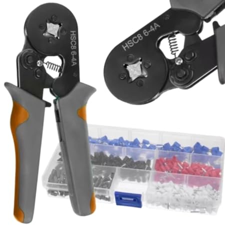 Pinza Crimpatrice Capicorda, Set di 500 Puntalini, 5 Tipi 0,5-2,5 8 mm², Kit Professionale Elettricista, Pinza Capicorda e Puntalini Elettrici