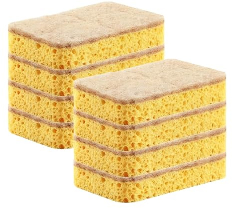 8 Pack Eco Washing Up Sponges, Plastic-Free Kitchen Dish Sponges with Natural Wood Pulp & Sisal Fibre, Dual-Sided Non-Scratch Scrub Sponges for Dishes, Pans, Sinks & Home Cleaning