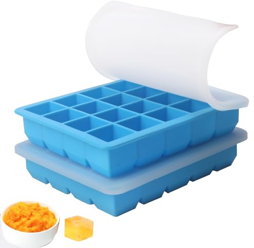 1 Tbsp Silicone Freezer Molds - Perfect for Storing Garlic, Ginger, Pesto, Herbs,Tomato Paste, Lemon Juice,Vegetable Purees,Purees and More - Silicone Food Freezer Tray (2 Pack Blue)