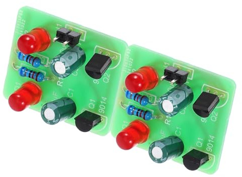 Elektronik Lötset 2 Stück Grün PC mit Blinklichtmodul für Lernprojekte | Kleiner LED Modellbau, Lötbauset für Schule und Experimente, Selbstgemacht Elektronik Bausätze mit Schaltungsaufbau