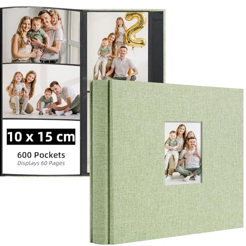 Vienrose Álbum Fotos 10x15 600 Bolsillos, Horizontal Vertical Tela Verde | Páginas sin ácido, Bolsillos transparentes, Bodas Familia Viajes Bebé, Gran capacidad