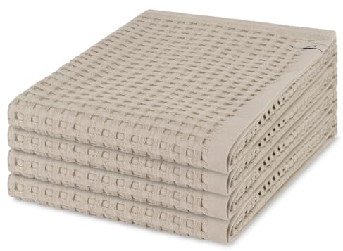 Möve 4er Set Handtücher Piquée – 50x100 cm, Waffelpiqué Struktur, Extra weich & saugfähig, 100% Baumwolle, mit praktischem Kordelaufhänger – Pflegeleicht, Urlaubsflair für Ihr Bad (Cashmere)