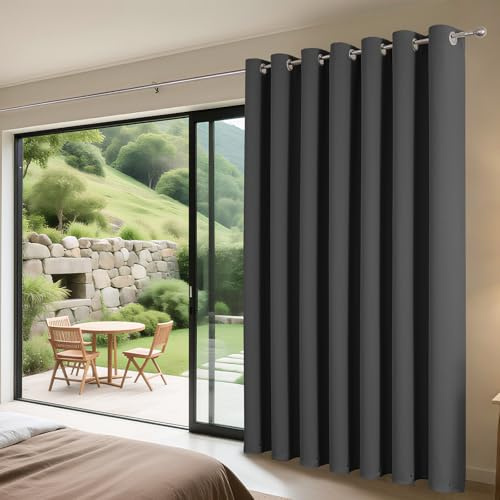 Joydeco Blackout Room Divider Curtain 78x102 Inch Drop 1 Panel, 85% Light Blcoking 200CM Wide Sliding Door Curtain with Eyelet for Bedroom Living Room Privacy Protection, Dark Grey