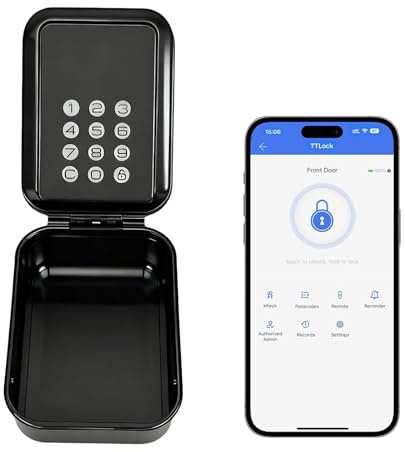 TECKZOON Smart Lock Box Key Safe, with Charging Cable & 4 Mounting Screws, Bluetooth Wall-Mounted, Support TTLock App, 3 Unlocking Methods, Ideal for Homes, Hotels, and Real Estate Offices