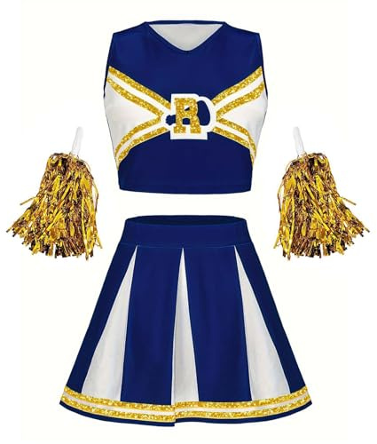 Cheerleader Kostüm Damen, Cheerleadering Outfit Mädchen,Kostüme für Erwachsene, Fasching Party HalloweenKostüm Kleid mit Pompoms Socken,Faschingskostüm,Mottoparty