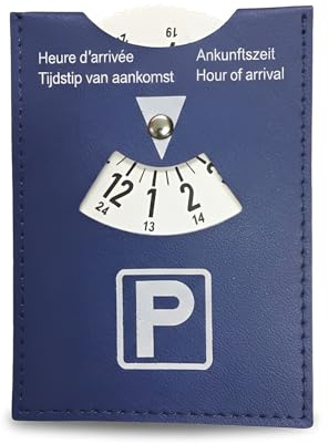 BAUCH Disque de Stationnement en Simili Cuir Bleu, 11x15cm Disque Horaires Multilingue, Pour Voiture & Camping-Car