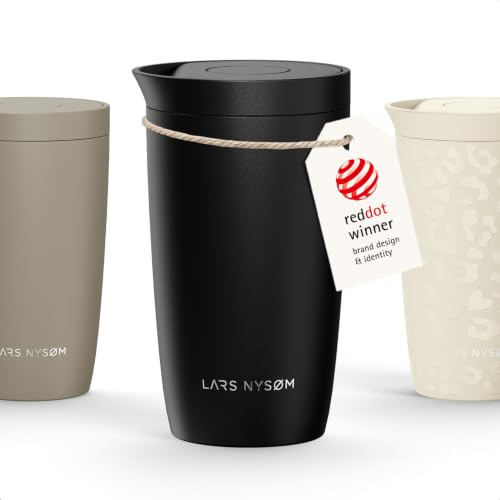 LARS NYSØM Taza Térmica para Llevar 350 ml | Travel Mug con Aislamiento | Tapa de Presión Rápida | Vaso Térmico de Acero Inoxidable Antigoteo para Café y Té (Carbon Black, 350ml)