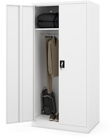 Jan Nowak Werkstattschrank Stahlschrank, abschließbar, 185 x 60 x 90 cm | Mehrzweckschrank mit Kleiderstange, 3 Fachböden je 50 kg, getrennte Stauraumzonen, Wandmontage möglich