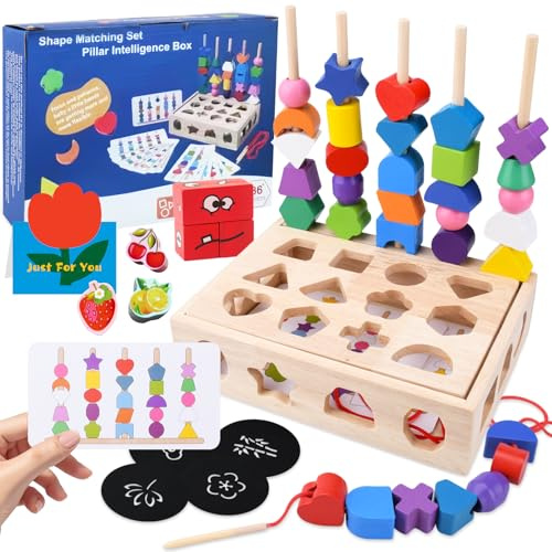 TEGOVE Giocattoli Montessori 1 Anno,Giochi Legno Bambini,4-in-1 Giocattoli Impilabili und Infilare,Montessori Giocattoli Impilabili und Infilare,Giochi Montessori 1 2 3 Anni