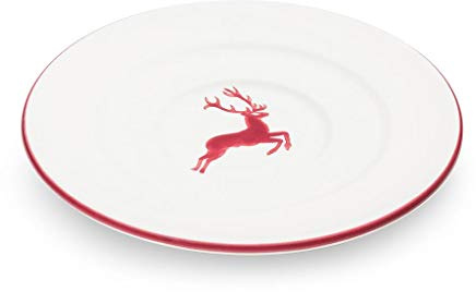 GMUNDNER KERAMIK Unterteller Kaffee Durchmesser : 16 cm bordeauxroter Hirsch Geschirr, handgemacht in Österreich