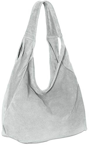 Caspar Große Damen Veloursleder Schultertasche Samtweiche Beuteltasche aus Leder - PREMIUM LINE - Modell No.618 - Made in Italy