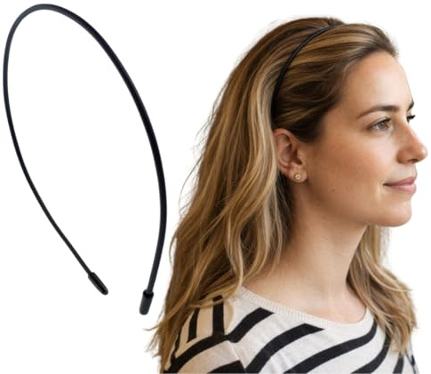 06-309 - Schmaler Unisex-Haarreif aus Silikon, 0,2 cm x Durchmesser 13 cm - Haarreif für Damen und Herren Schwarz