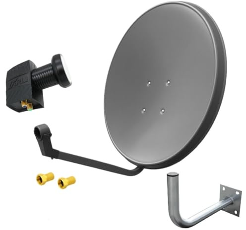 60 cm HD Sat Anlage Twin LNB + Wandhalter 45 cm + 2 F-Stecker Digital 2 Teilnehmer Antenne grau UHD 4K