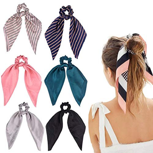DRESHOW 6 Stück Haargummis mit Schleife, Satin Seide Bowknot Haargummis Pferdeschwanz Halter Schleife Haargummi Krawatten Vintage Accessoires für Damen Mädchen