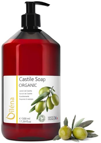 Oïléna - Savon de Castille Liquide Bio 100% Naturel | Mains, Visage, Corps, Cheveux | Sans Parabens, Silicones | Vegan | Savon bébé bio | Gel Douche, Camping, 500 ml