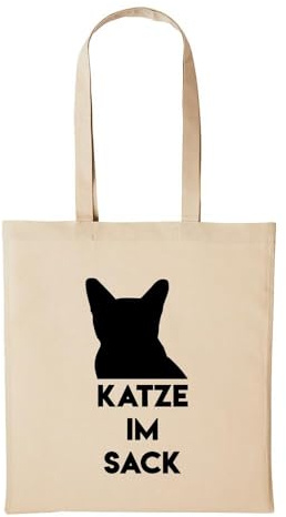 Huuraa Baumwollbeutel Katze im Sack Geschenk Einkaufstasche Natural 10 Liter Baumwolle Katze im Sack Accessoire