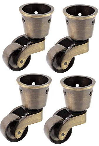 Lot de 4 roulettes en laiton massif avec roue de 28 mm – Laiton massif véritable – Effet vintage antique – Raccord style tasse – Entreprise britannique