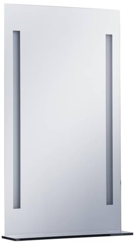 vidaXL Badezimmer LED Wandspiegel mit Regal Spiegel Badspiegel Badezimmerspiegel Lichtspiegel 60x100cm Glas Alu-Rahmen Silbern 6W IP44