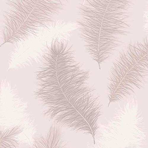 Sussurro Large Feather Wallpaper Blush Pink Grey Silver Glitter Embossed Matt