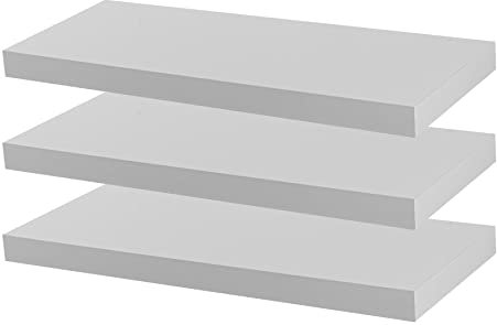 Harbour Housewares Modern Floating Wall Shelf - 60cm - White - Pack of 3 - Photo Gallery Bookshelf Wall Shelves for Living Room Display, Bedroom, Office Storage