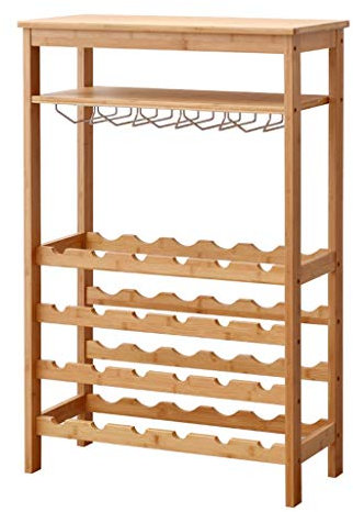 MYBA Weinregal Europäisches Massivholz-Weinregal Weinregale Freistehende Bodenwein Display Rack Weinklimaschrank Becherhalter-Flaschen-Weinregal Flaschenregal (Color : B, Größe : 47CM)
