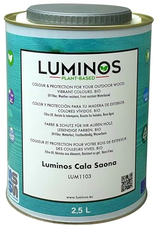 Luminos LUM1103 - CALA SAONA - Lasure Biobased pour bois extérieur à l'eau - Bleu Cala Saona 2,5L