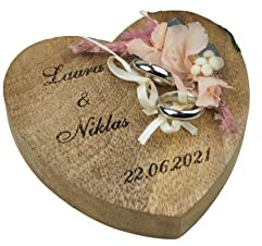 Ringkissen Holz Herz rosa boho Trockenblumen